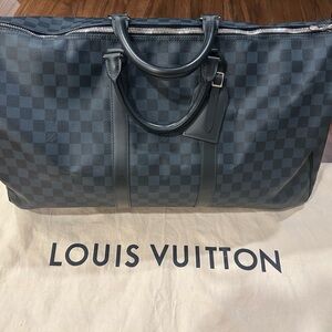 Louis Vuitton Rare Blue Damier Cobalt Keepall Bandouliere 55 Duffle Bag